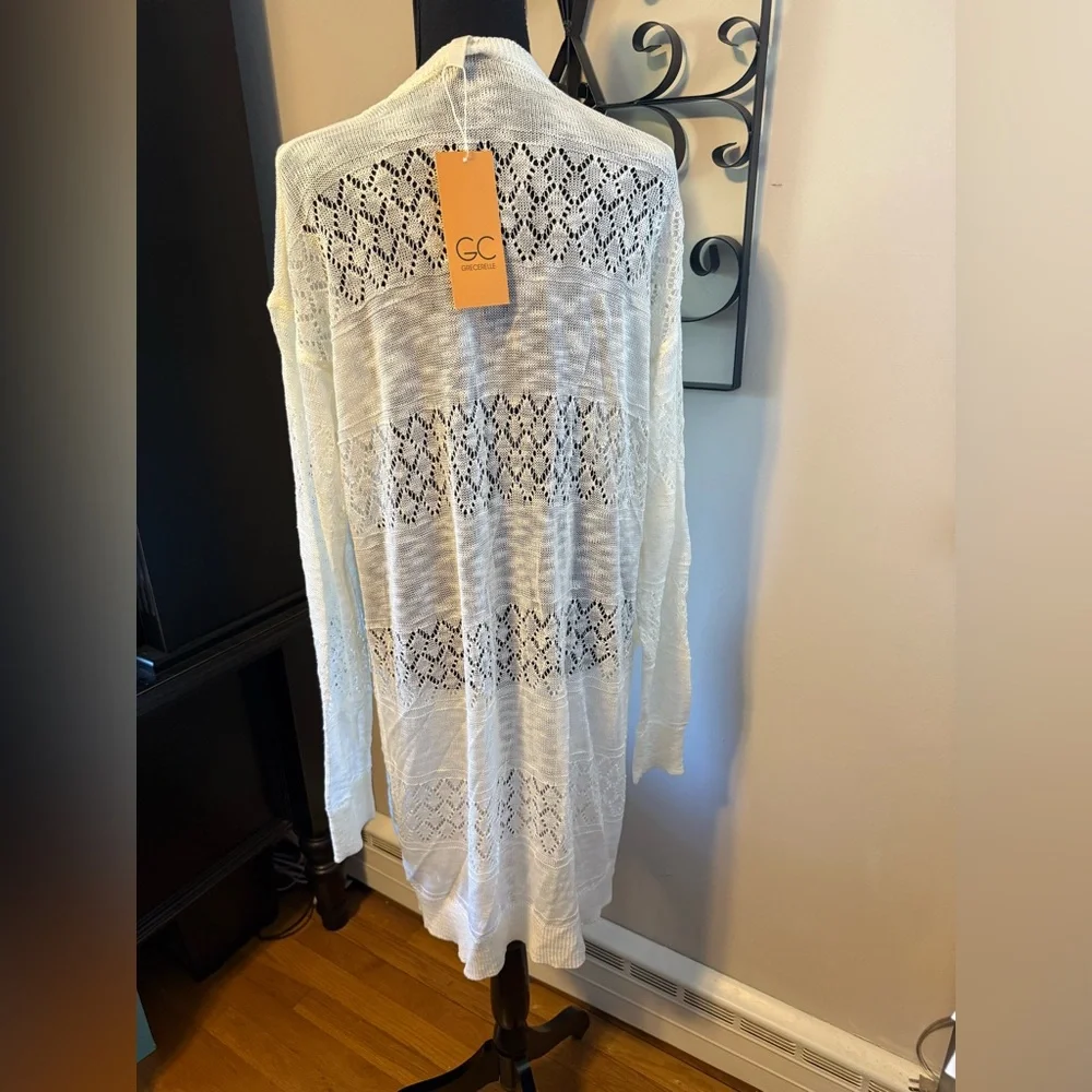 Elegant White Open-Front Women's Sweater. NWT - Picture 6 of 8